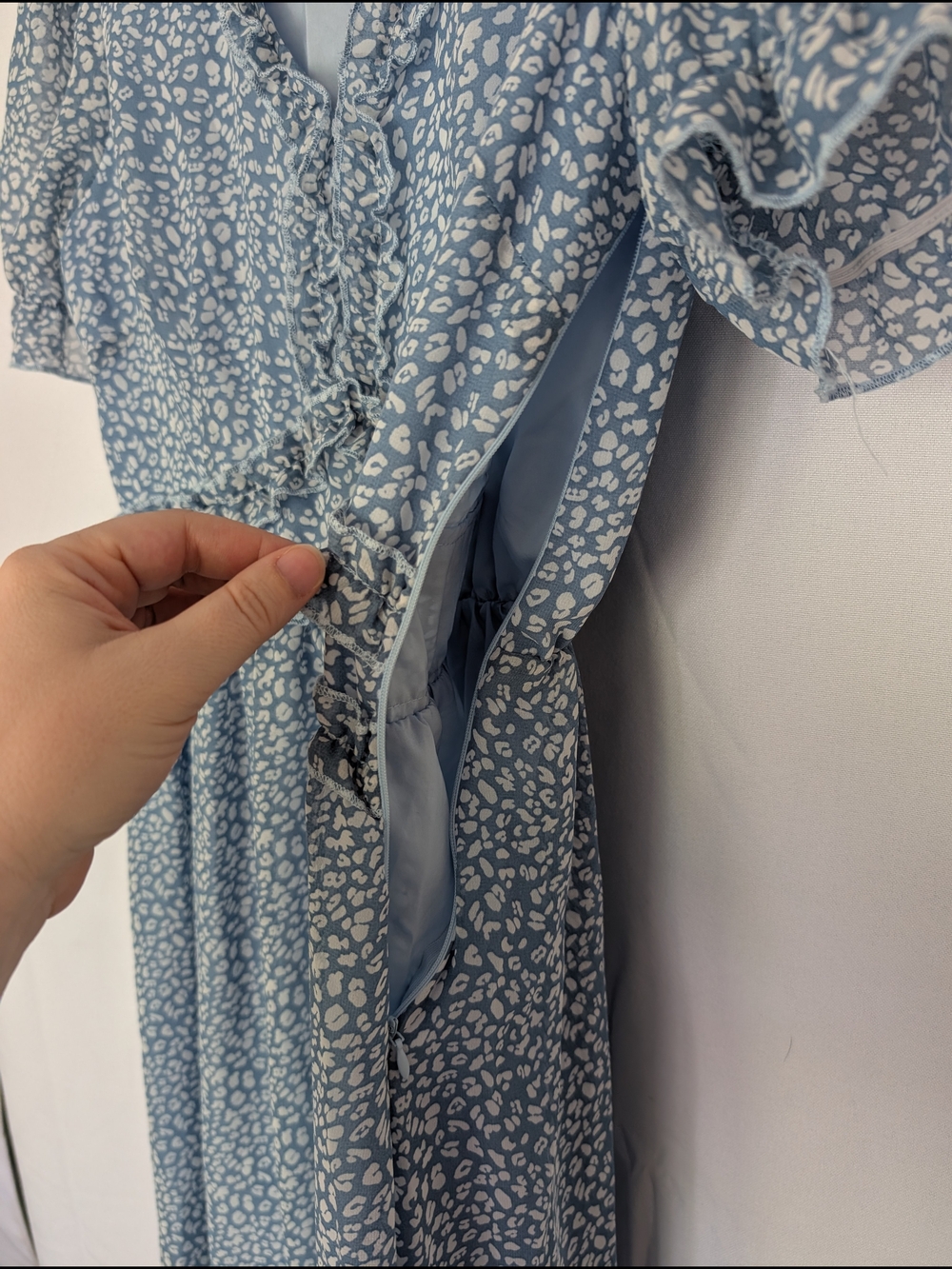 Light Blue Floral Chiffon Ruffle Midi Dress - Picture 2 of 4